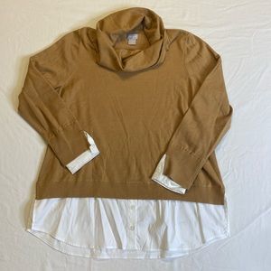 NWOT Tan/Camel Cowl Neck Faux Layered Sweater - Chico’s Size 2 (L)